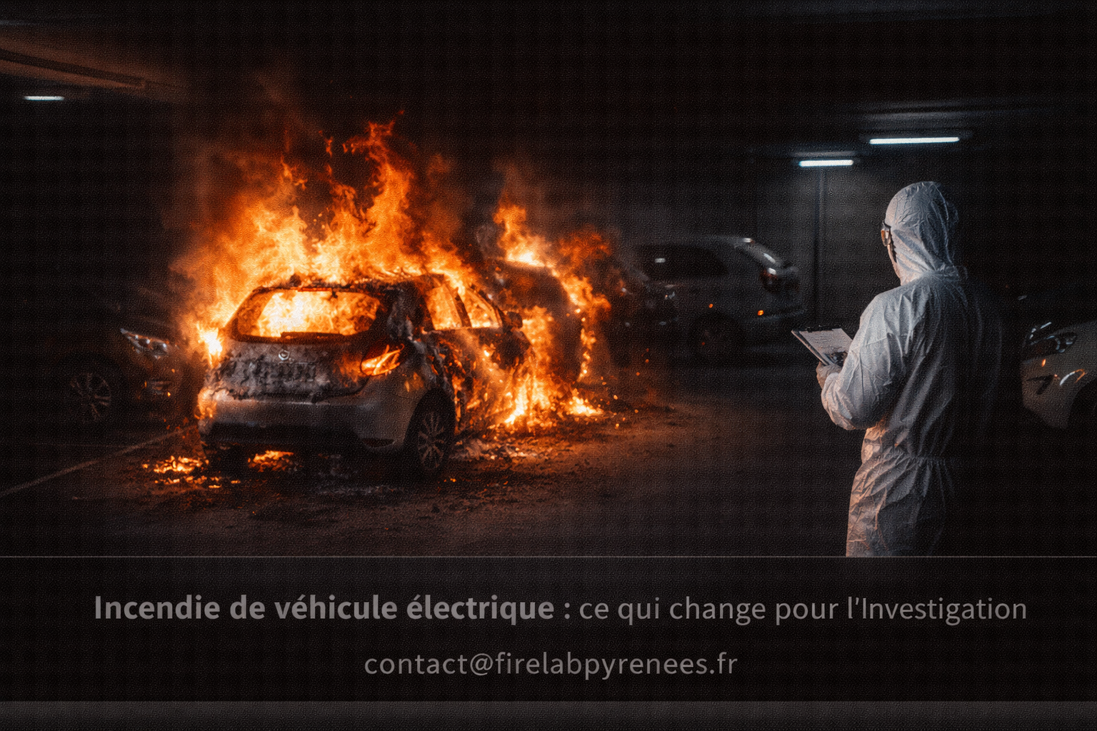 Incendie véhicule électrique — investigation spécifique batterie lithium — FireLab Pyrénées
